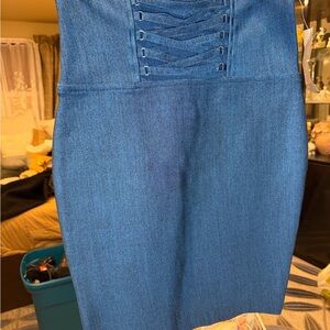 Blue Lace-Up Denim Skirt